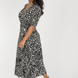Slip-On wrap midi jersey dress - Black
