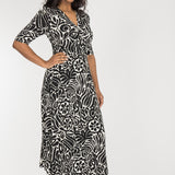 Slip-On wrap midi jersey dress - Black
