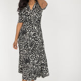 Slip-On wrap midi jersey dress - Black