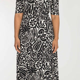Slip-On wrap midi jersey dress - Black