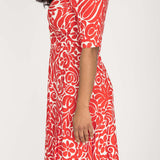 Slip-On wrap short jersey dress - Coral Red