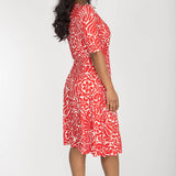 Slip-On wrap short jersey dress - Coral Red
