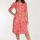 Slip-On wrap short jersey dress - Coral Red