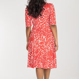 Slip-On wrap short jersey dress - Coral Red