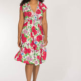 Soft flourish short jersey dress - Red flowers
