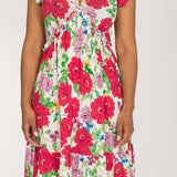 Soft flourish short jersey dress - Red flowers