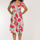 Soft flourish short jersey dress - Red flowers