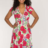 Soft flourish short jersey dress - Red flowers