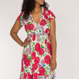 Soft flourish short jersey dress - Red flowers