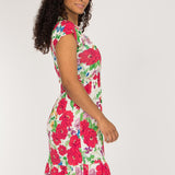 Soft flourish short jersey dress - Red flowers