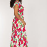 Soft flourish midi jersey dress - Red flowers