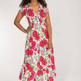 Soft flourish midi jersey dress - Red flowers