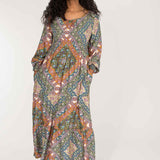 Soft viscose smock midi dress - Khaki green