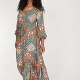 Soft viscose smock midi dress - Khaki green