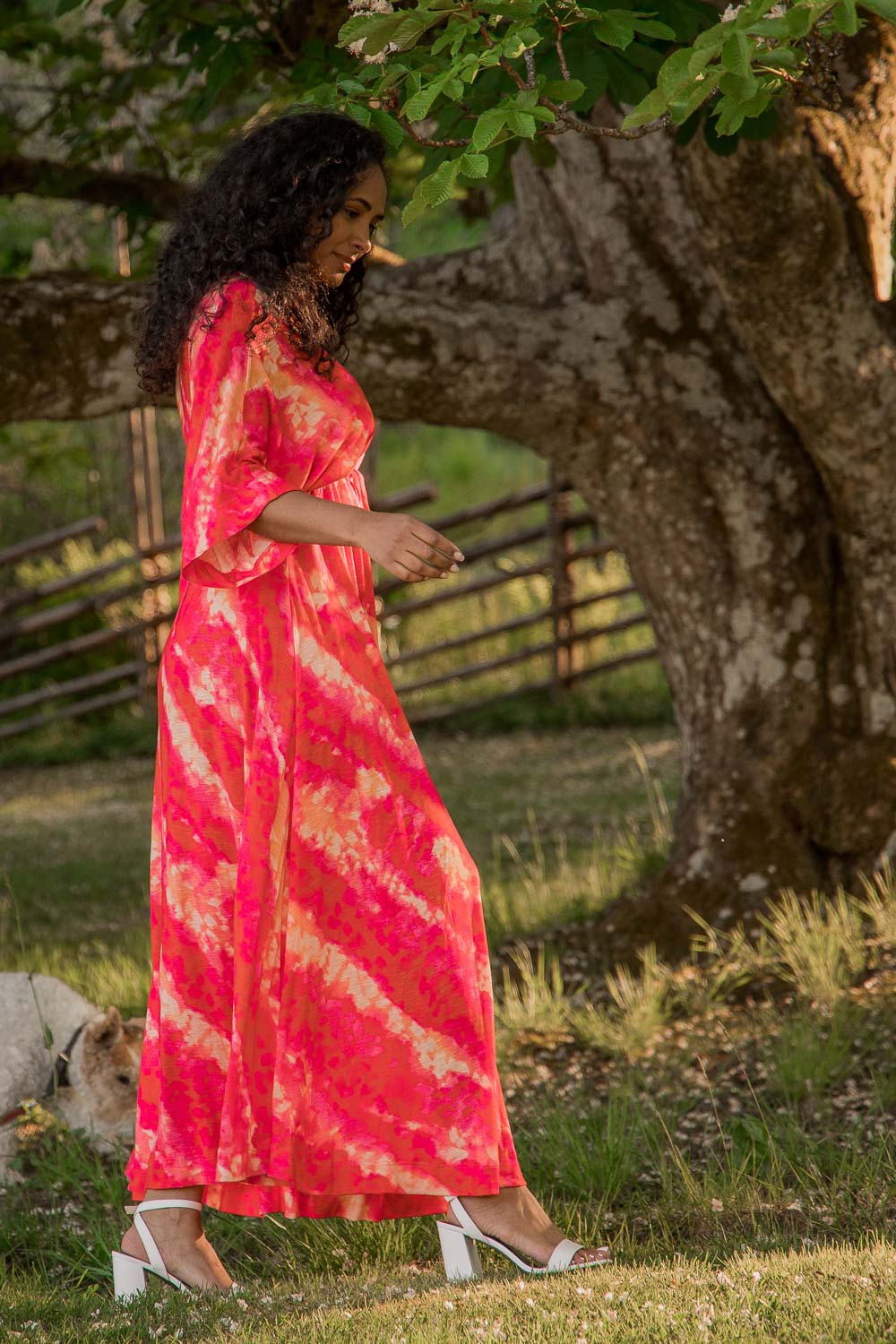 To wear everywhere long jersey dress - Coral Batik - Ankellång klänning i trikå