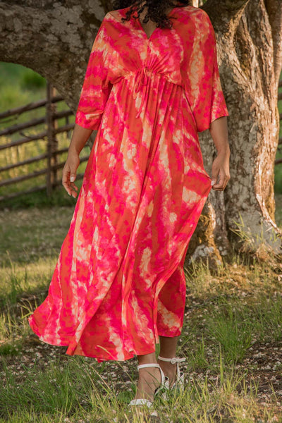 To wear everywhere long jersey dress - Coral Batik - Ankellång klänning i trikå