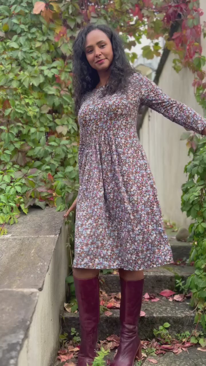 Ideal jersey dress - Brown flowers