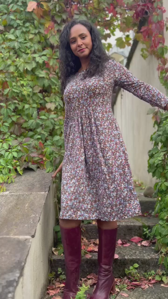 Ideal jersey dress - Brown flowers