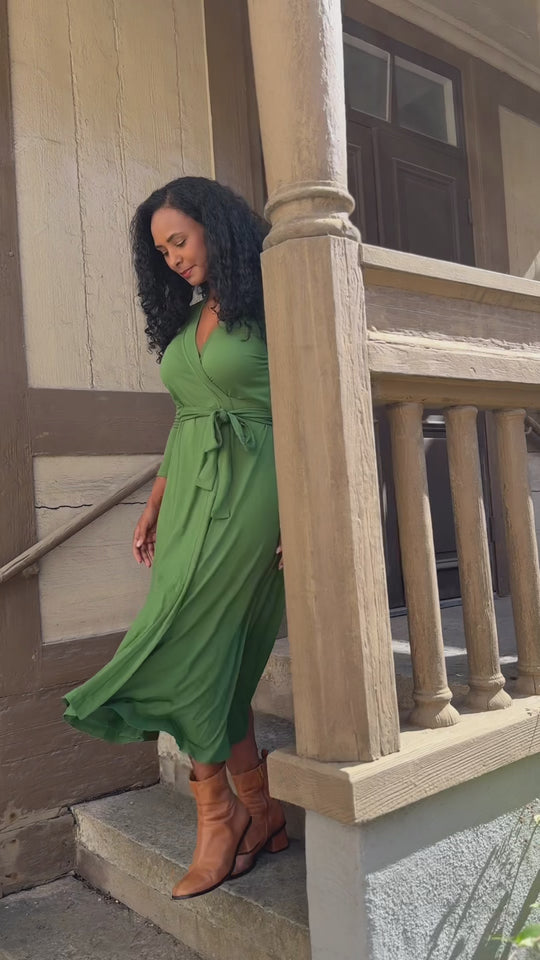 Bestie midi wrap jersey dress - Forrest green