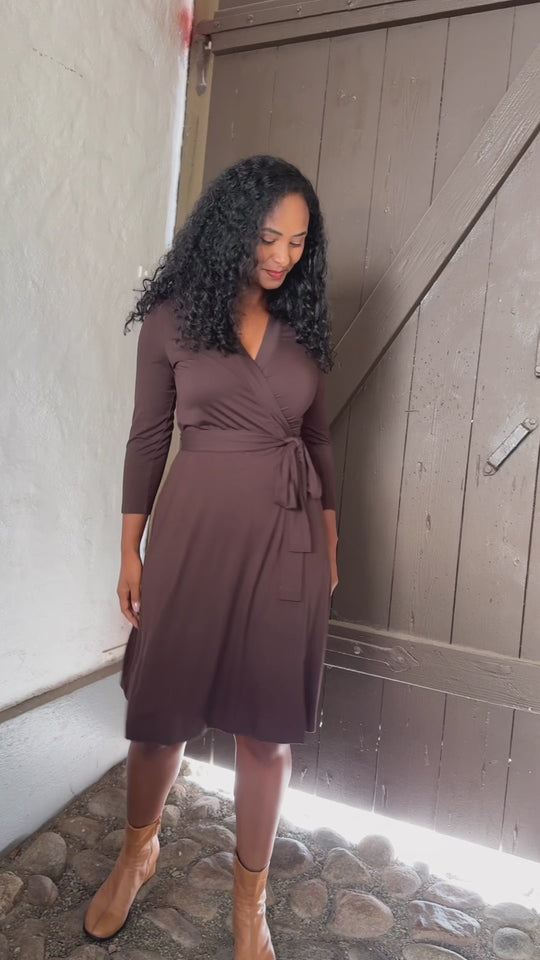 Bestie wrap short jersey dress - Chocolate brown