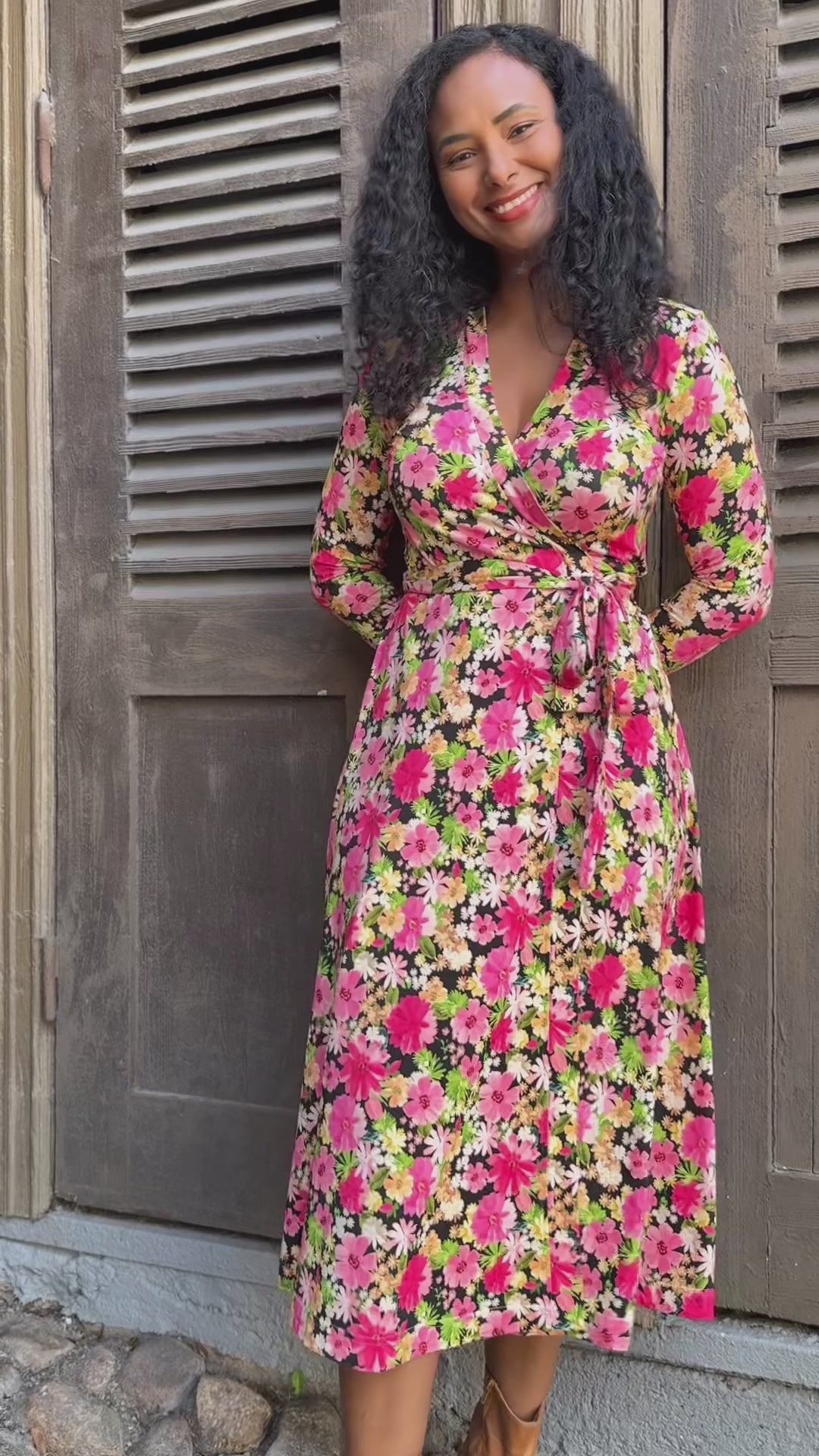 Bestie midi wrap jersey dress - Pink flowers