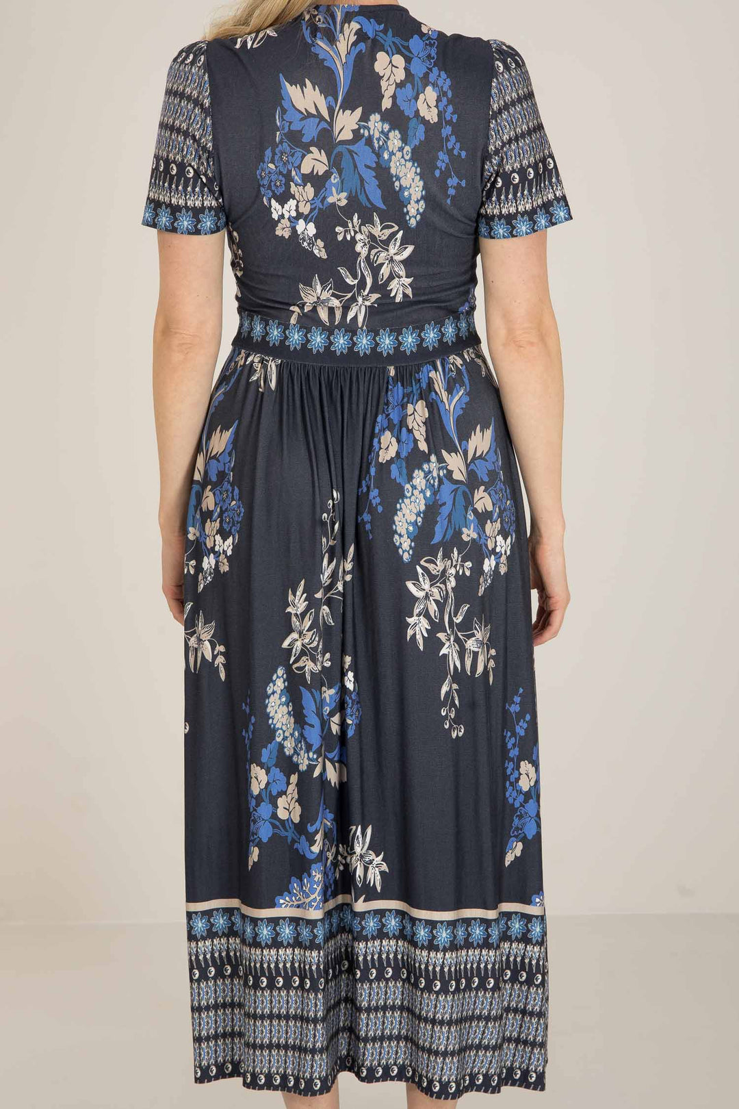 Royal blue floral print dress - Blue - Mönstrad vadlång klänning i trikå