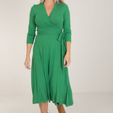 Bestie midi lenght wrap jersey dress - Green - Vadlång, grön omlottklänning i trikå