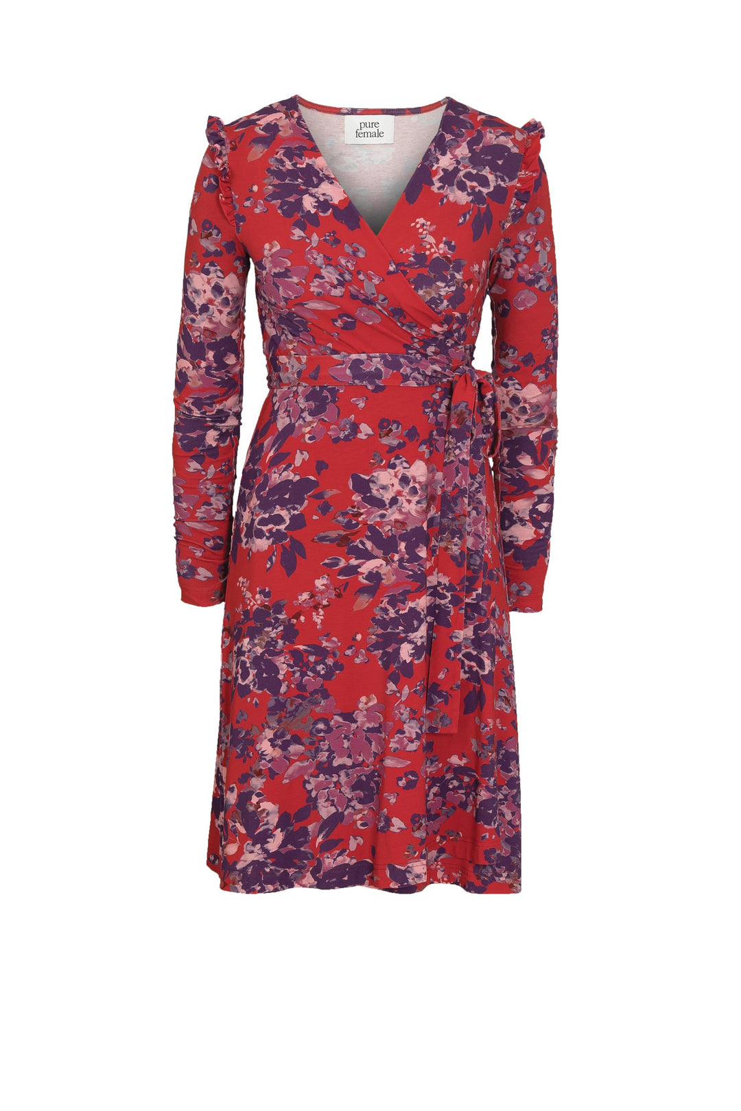 Power frill short wrap jersey dress - Red