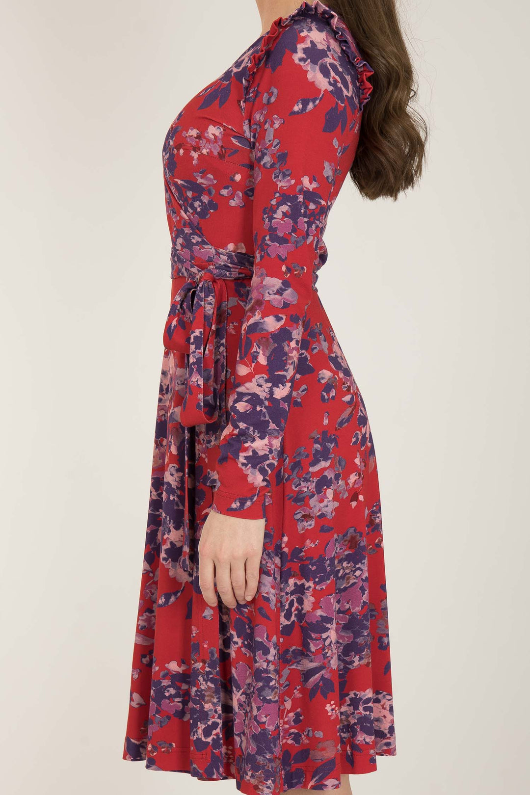 Power frill short wrap jersey dress - Red