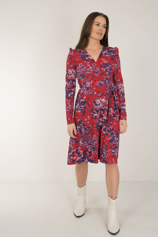 Power frill short wrap jersey dress - Red
