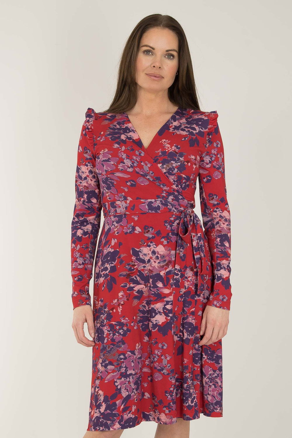 Power frill short wrap jersey dress - Red