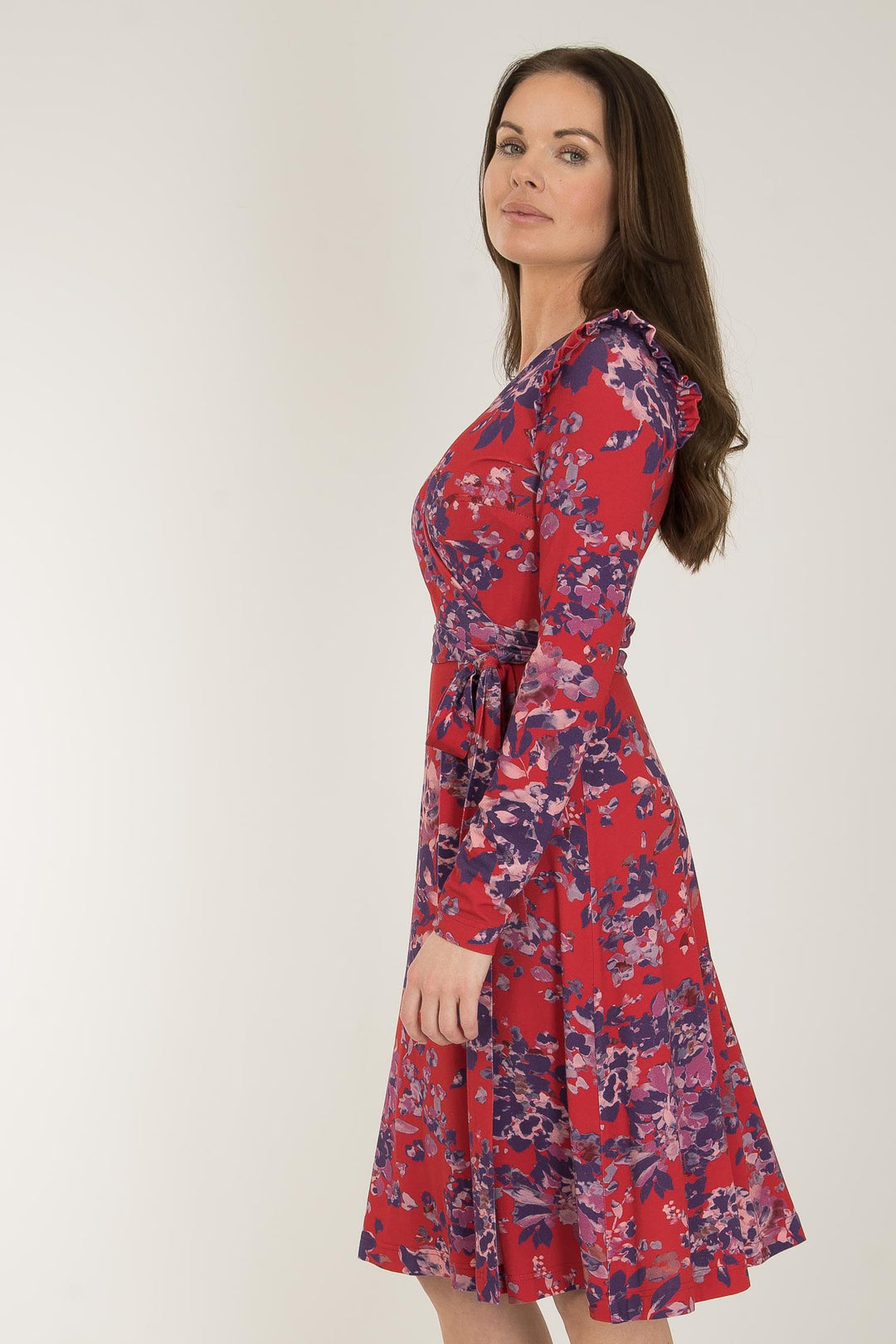 Power frill short wrap jersey dress - Red