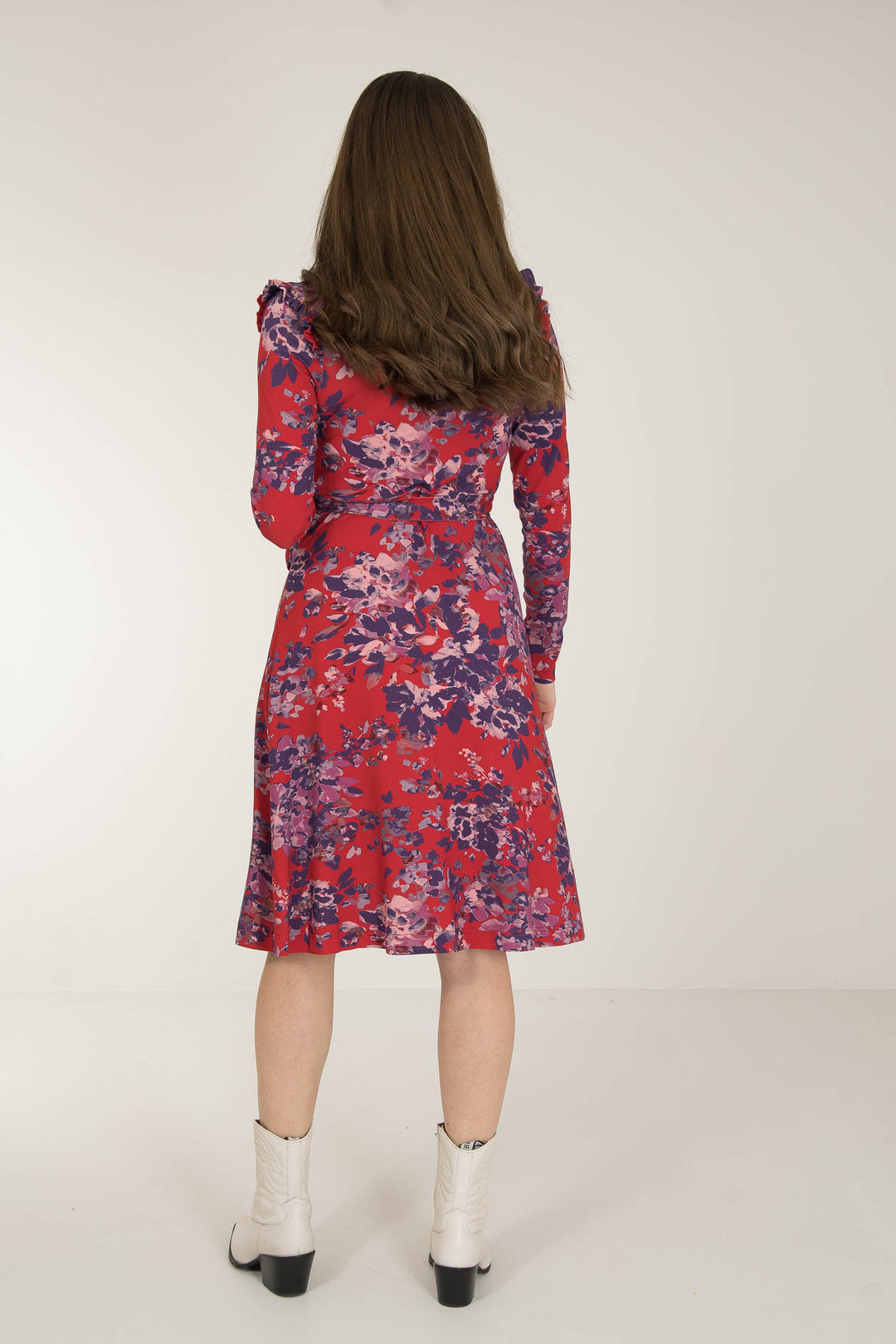 Power frill short wrap jersey dress - Red