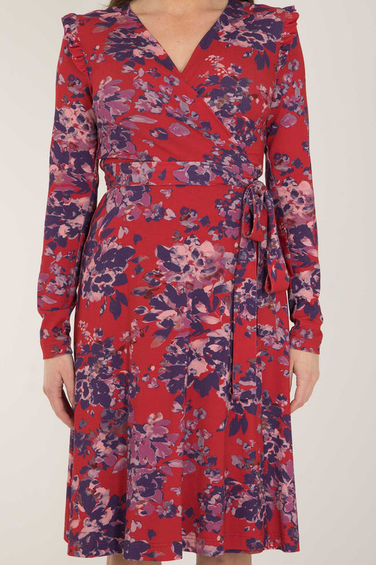 Power frill short wrap jersey dress - Red