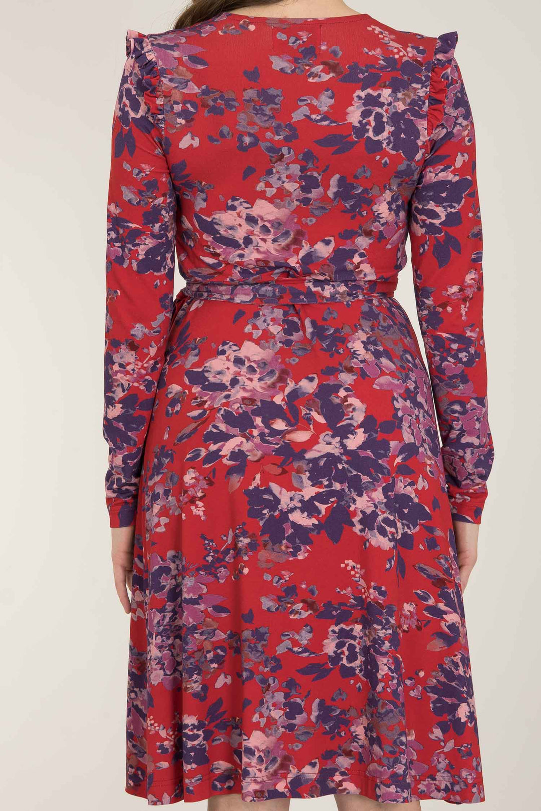 Power frill short wrap jersey dress - Red