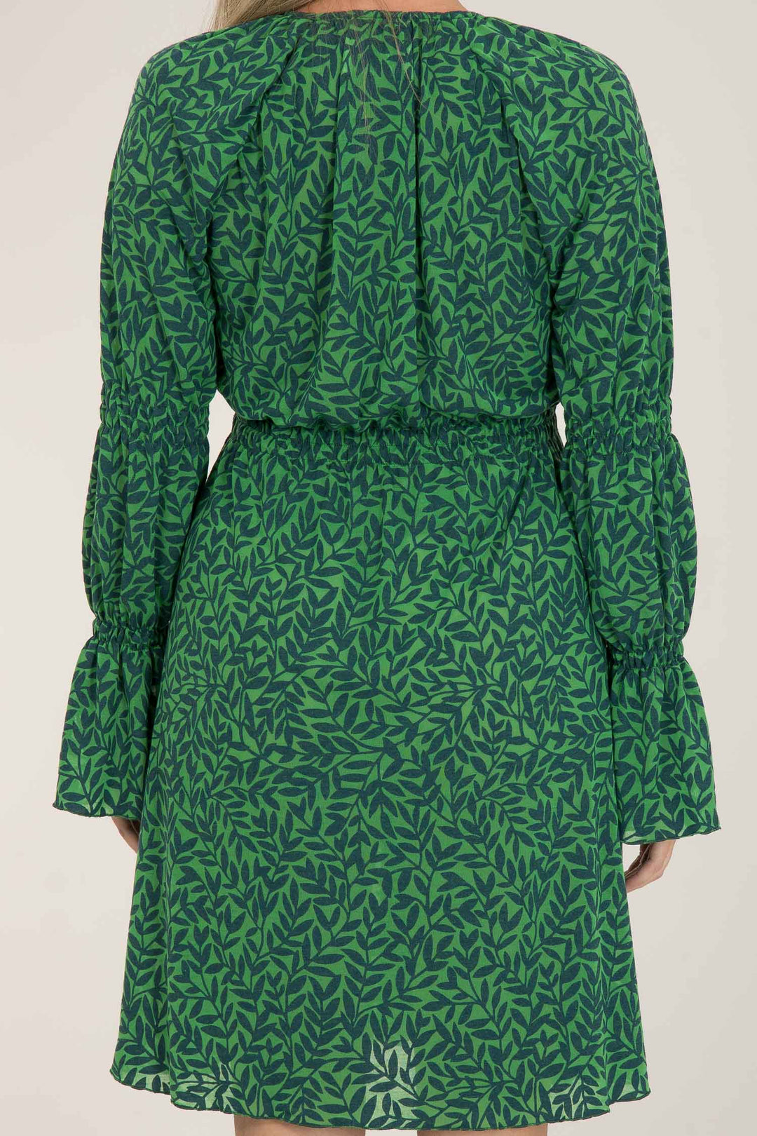 Draped flare printed short jersey dress - Green Petrol - Mönstrad trikåklänning med smock