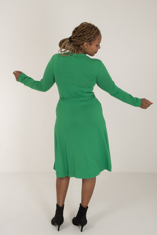 Bestie short wrap jersey dress - Green - Knälång, grön omlottklänning i trikå