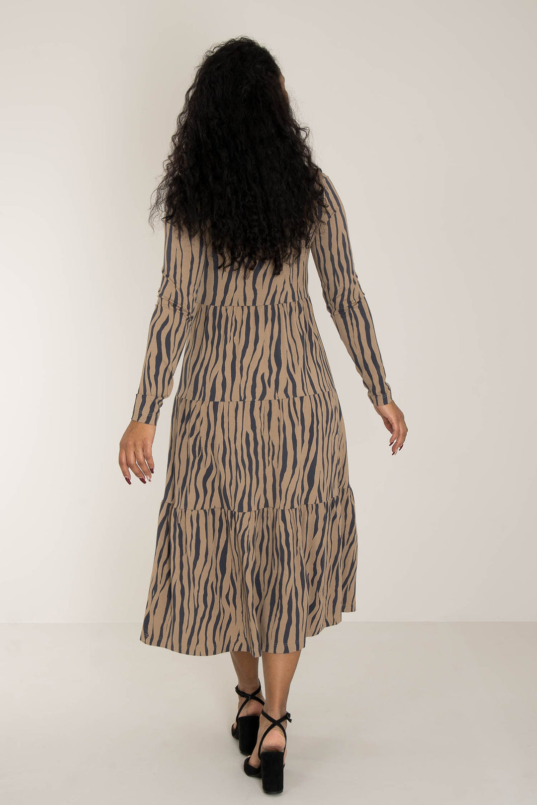 Forever mine collar midi jersey dress - Brown zebra - Zebramönstrad, vadlång klänning med krage