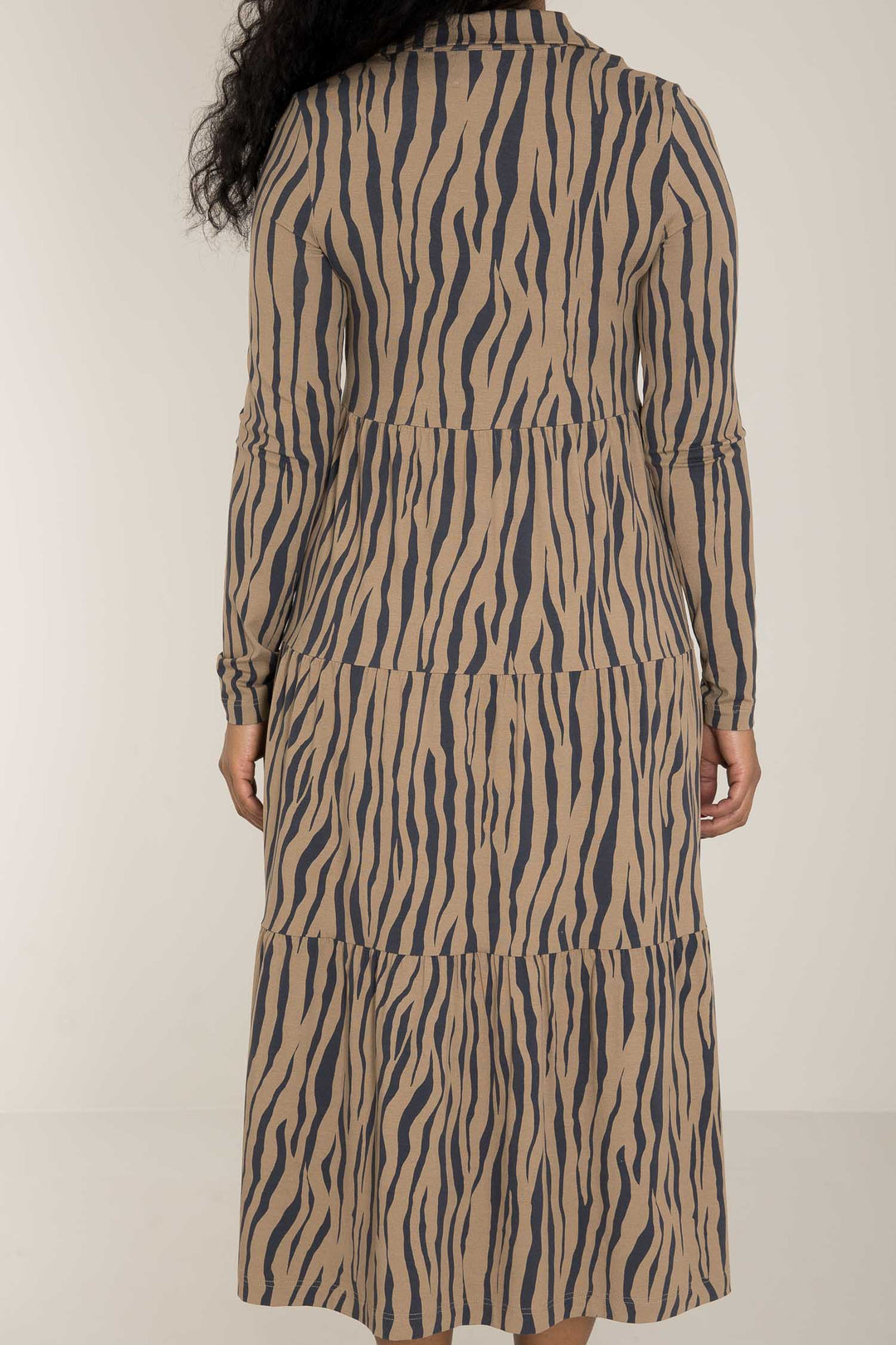 Forever mine collar midi jersey dress - Brown zebra - Zebramönstrad, vadlång klänning med krage