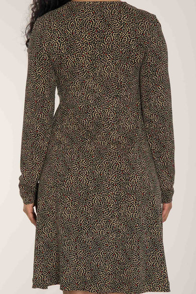 Loose fit printed short wrap jersey dress - Black - Knälång, mönstrad omlottklänning i trikå