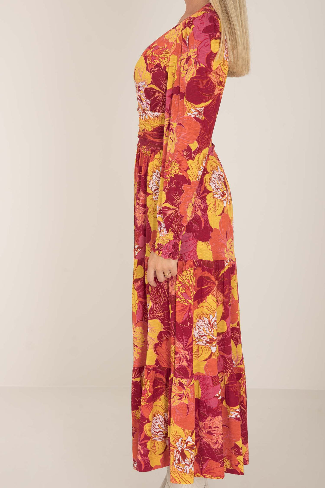 Marigold midi jersey dress - Brown terracotta - Mönstrad vadlång trikåklänning
