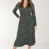 Bestie printed midi wrap jersey dress - Dark green dot