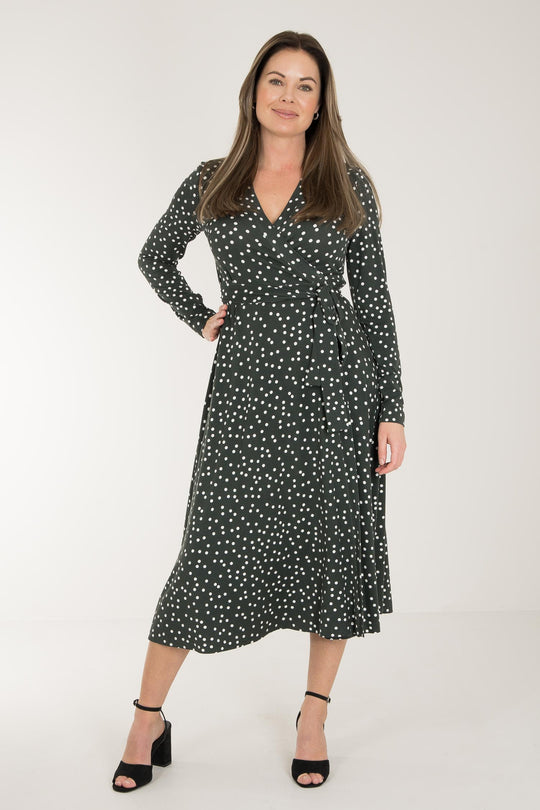 Bestie printed midi wrap jersey dress - Dark green dot