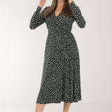 Bestie printed midi wrap jersey dress - Dark green dot