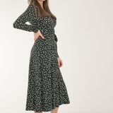 Bestie printed midi wrap jersey dress - Dark green dot