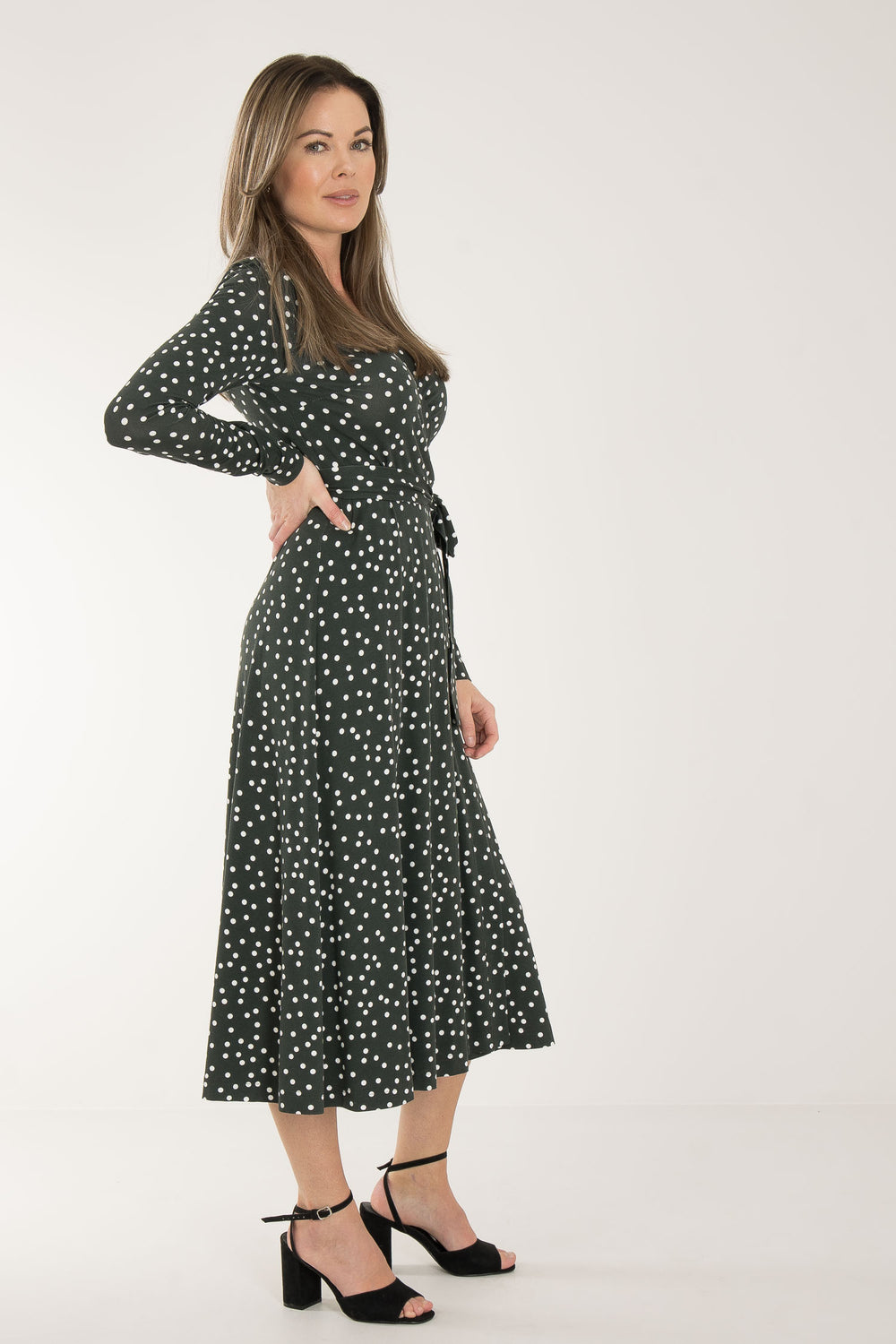 Bestie printed midi wrap jersey dress - Dark green dot