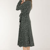 Bestie printed midi wrap jersey dress - Dark green dot