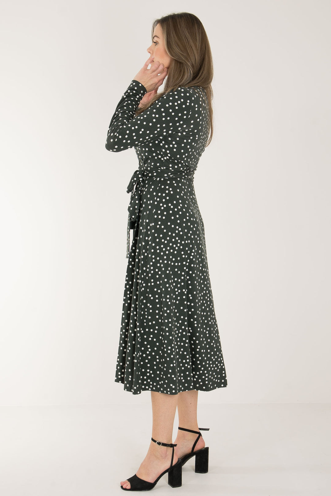 Bestie printed midi wrap jersey dress - Dark green dot