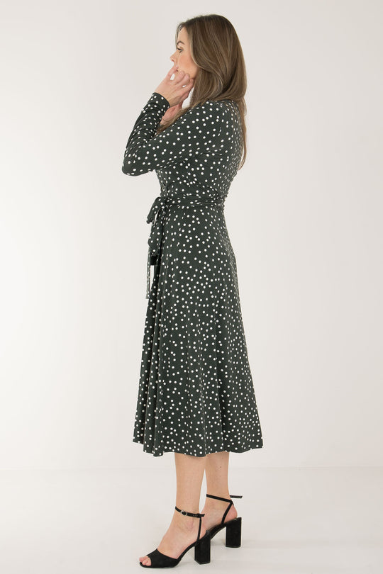 Bestie printed midi wrap jersey dress - Dark green dot