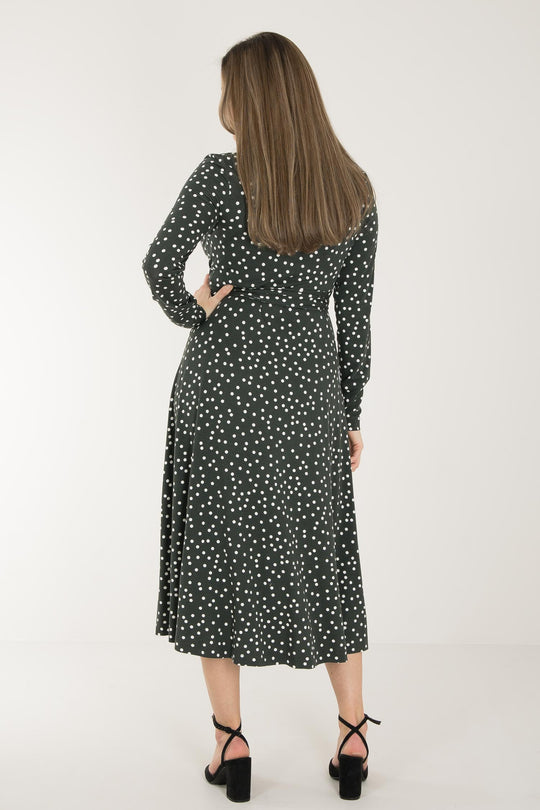 Bestie printed midi wrap jersey dress - Dark green dot